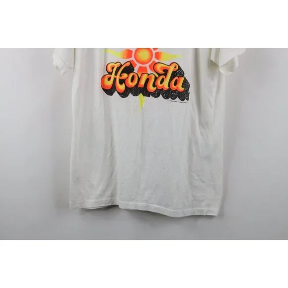 Vtg 70s Mens L Spell Out Thin Honda Motorcycle Racing Short Sleeve T-Shirt USA